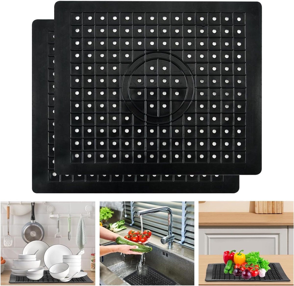 Afwasbakmat 31 x 26 cm - Rubber - Met afvoergaten - Voor het laten uitlekken van keukengerei - ShopVlot