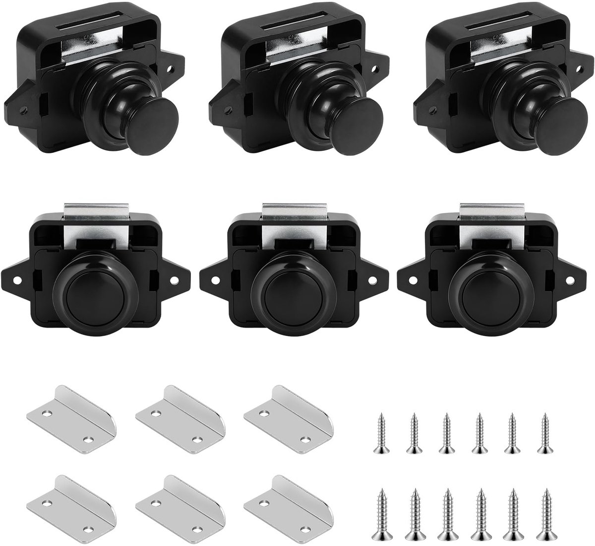Push-lock slot 6 stuks - metalen kastvergrendeling - sleutelloos - ideaal voor camper en caravan - ShopVlot