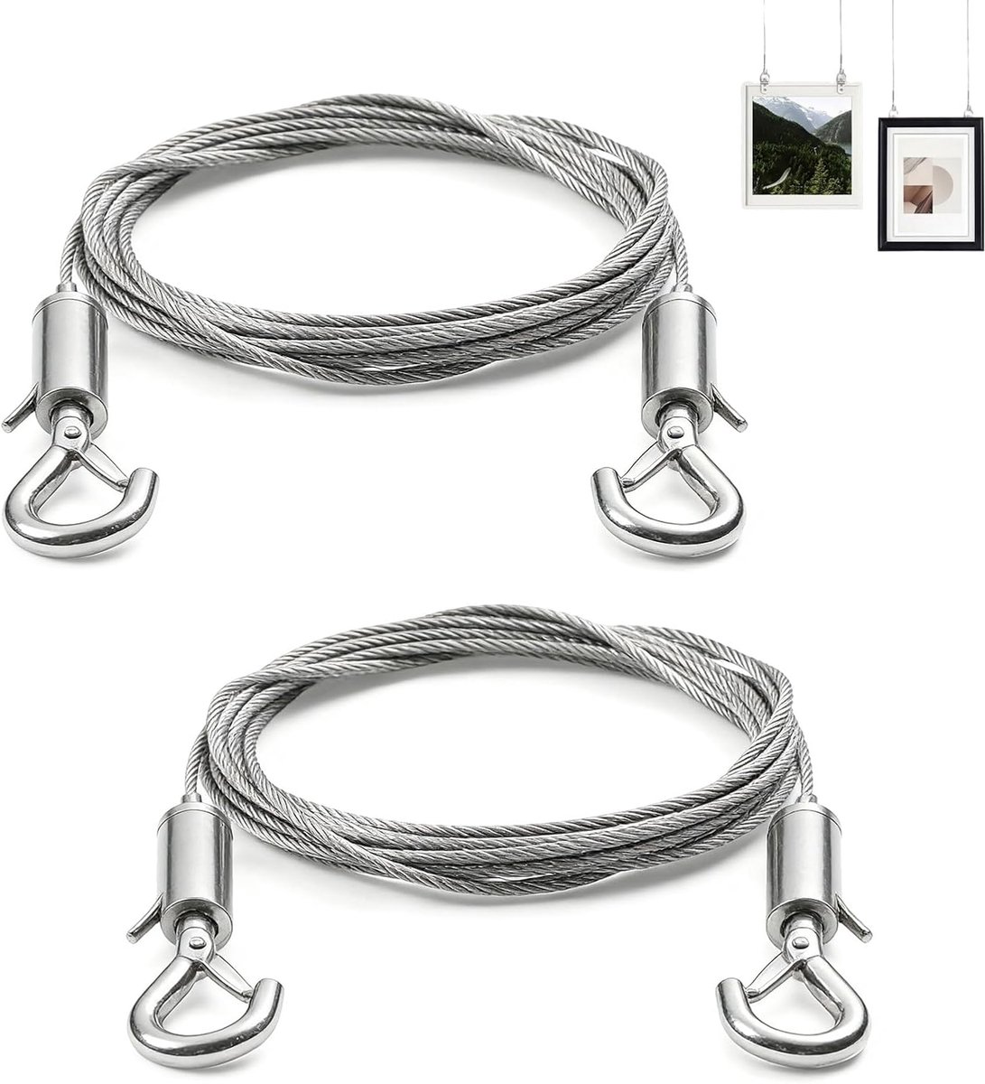 Verstelbare metalen ophangkabels 2 m - roestvrij staal - maximale belasting 30 kg - ShopVlot