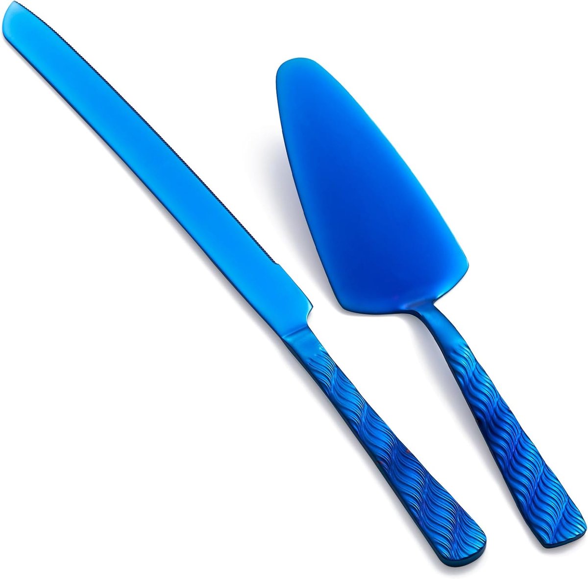 Taartschep en mes set - blauw - roestvrij staal - elegant design voor bruiloften - ShopVlot