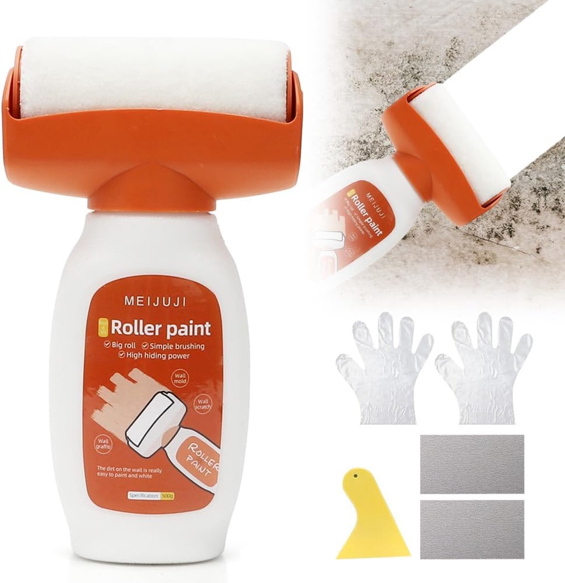 Muurherstel Rollerborstel 500g - Witte muurverf - 2-in-1 reparati roller - Voor krassen en vlekken - SnelShoppen
