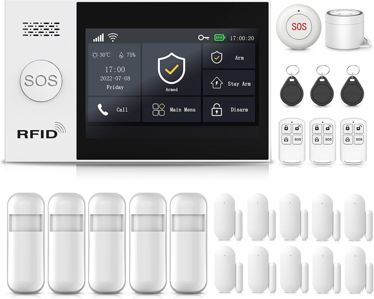 4G + WiFi Home Alarm Systeem met 4,3 Inch Touchscreen - Slimme Compleetset - 24 Draadloze Deursensoren - SnelShoppen