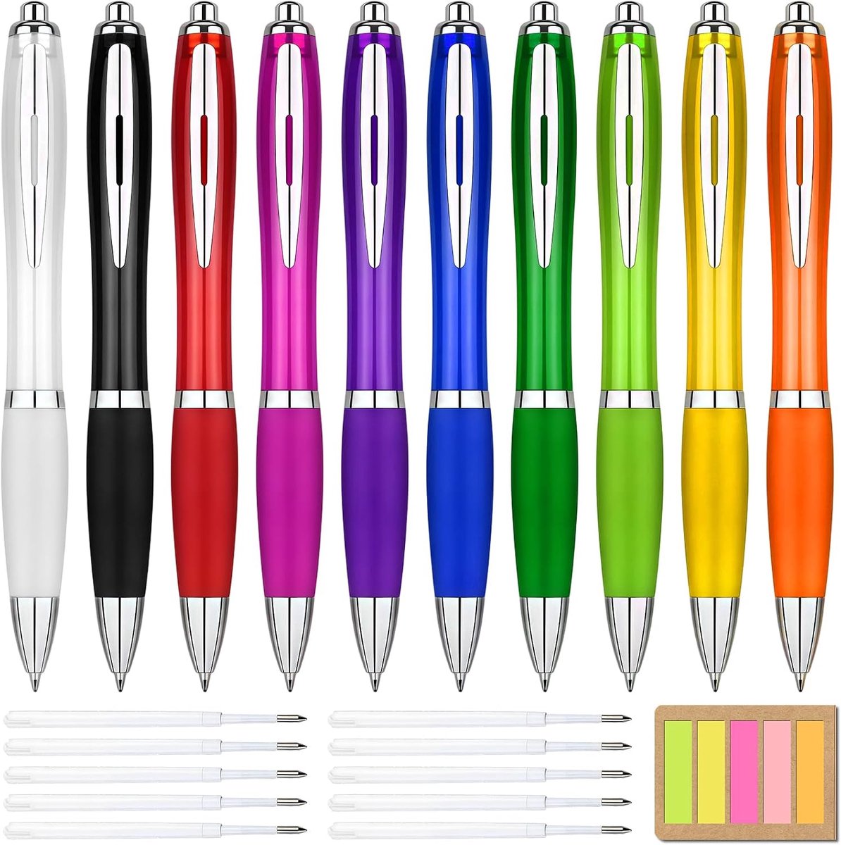 Balpen set 10 stuks - zwarte inkt met 10 navullingen - handige klikmechanisme - perfect voor school en kantoor - SnelShoppen