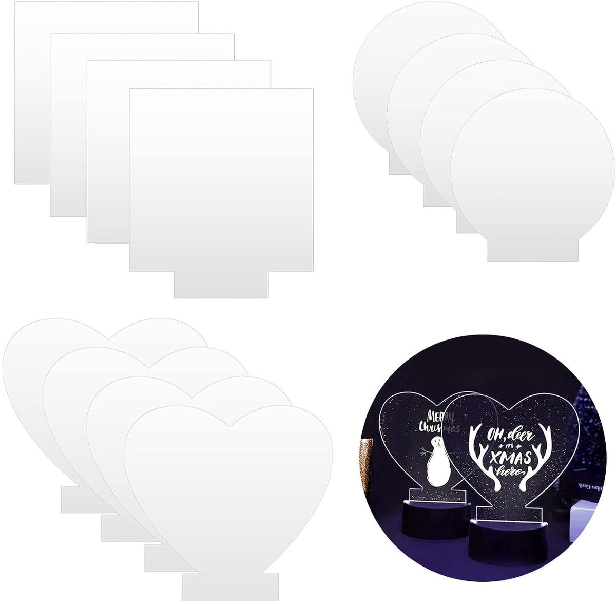 Acrylplaten set 12 stuks - transparant plexiglas - diverse vormen - perfect voor LED lichtbases - SnelShoppen
