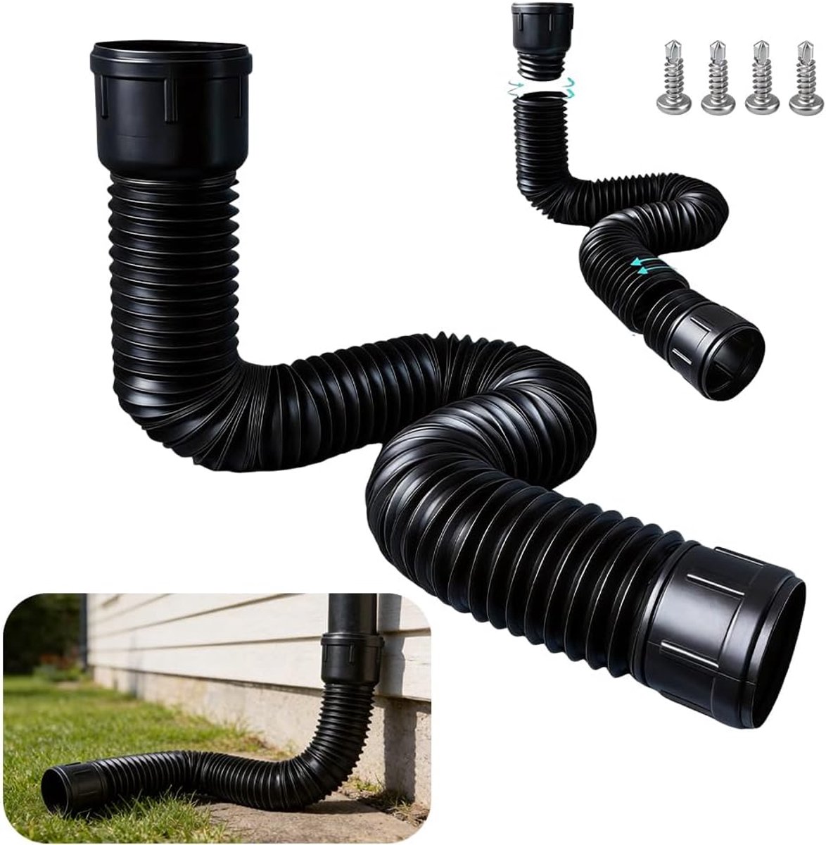 Regengootverlenging 80/100 mm - flexibele verlenging - zwart - voor valpijp en regengootuitgangen - SnelShoppen