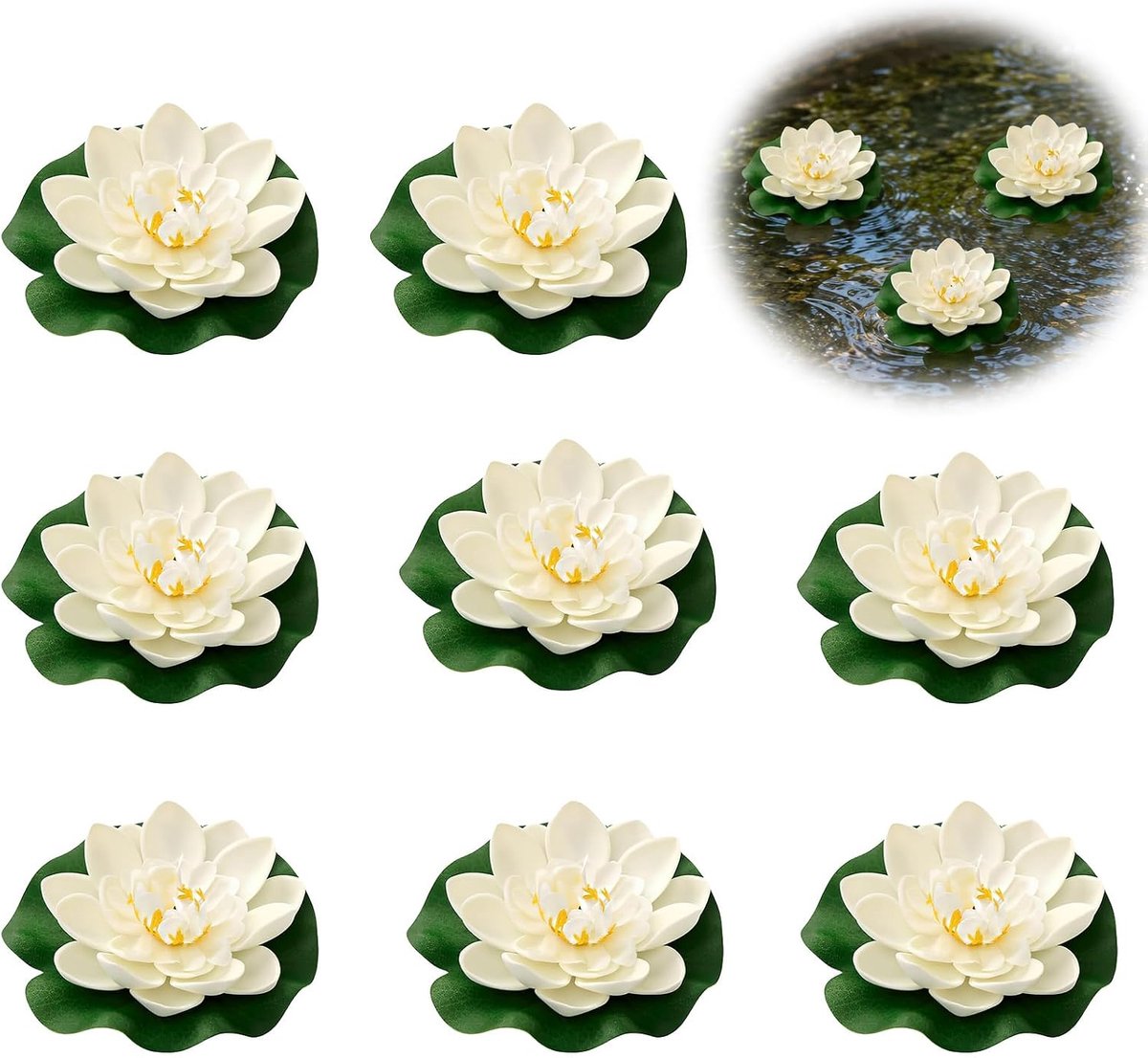 Kunstmatige waterlelies 5 stuks - drijvende vijverdecoratie - realistisch plastic - voeg natuur toe aan uw vijver - SnelShoppen