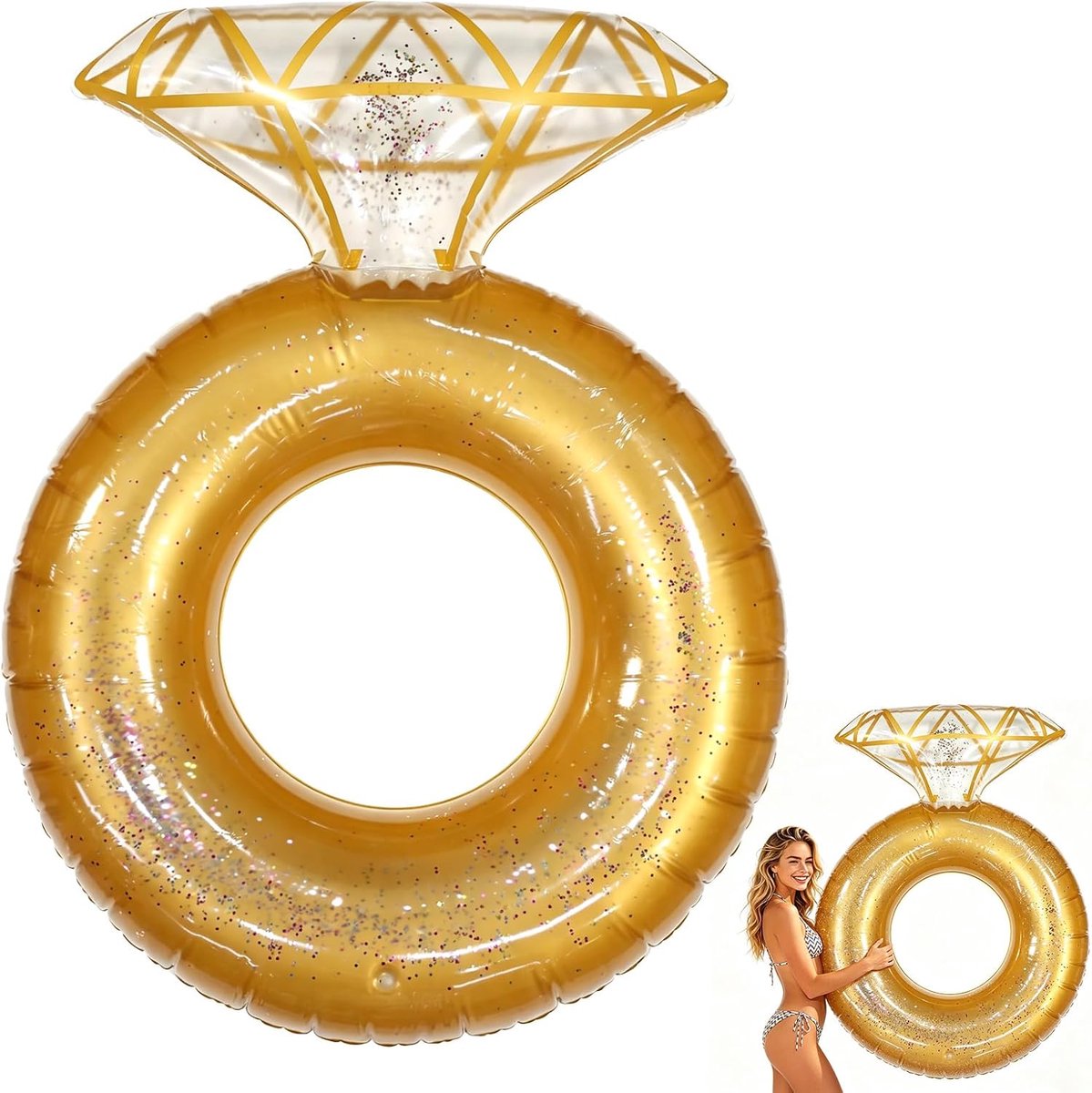 Opblaasbare zwembadmatras - Glitter diamant ring - Leuk voor feestdecoratie - Perfect voor foto's - SnelShoppen