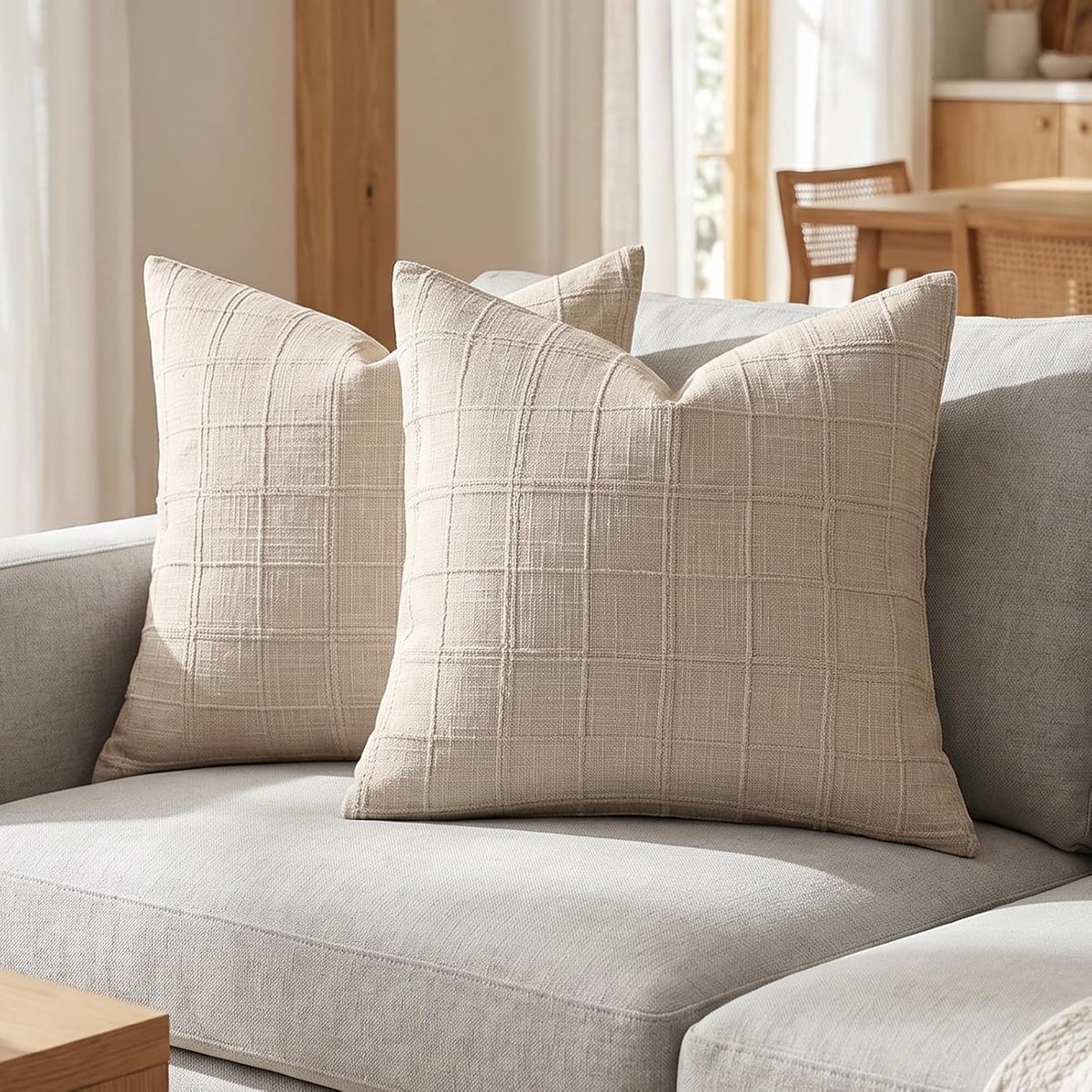 Kussenhoezen 45x45 cm - Kaki Chenille Stof - Boho Geruite Textuur - Perfect voor Bank of Slaapkamer - SnelShoppen