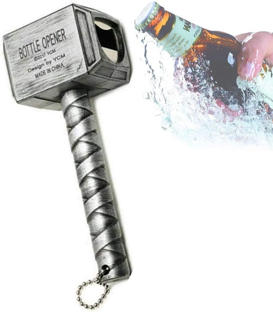 Bierflesopener Thor's hamer - zilver - robuust materiaal - perfect voor bar en thuisgebruik - SnelShoppen