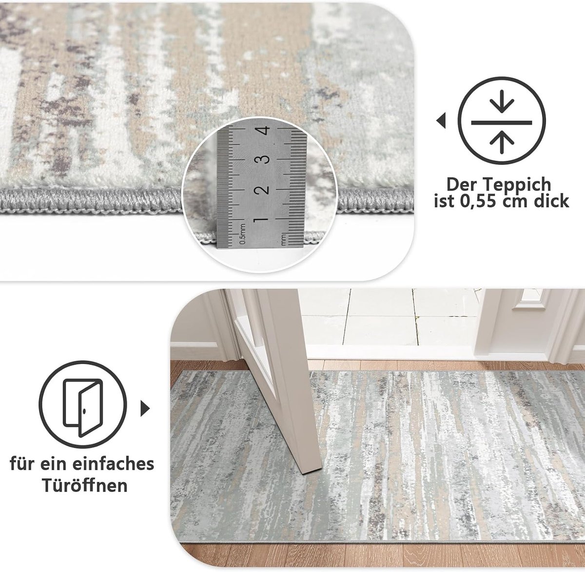 Tapijtloper gang 80 x 400 cm - laagpolig beige - wasbaar - antislip voor keuken - SnelShoppen