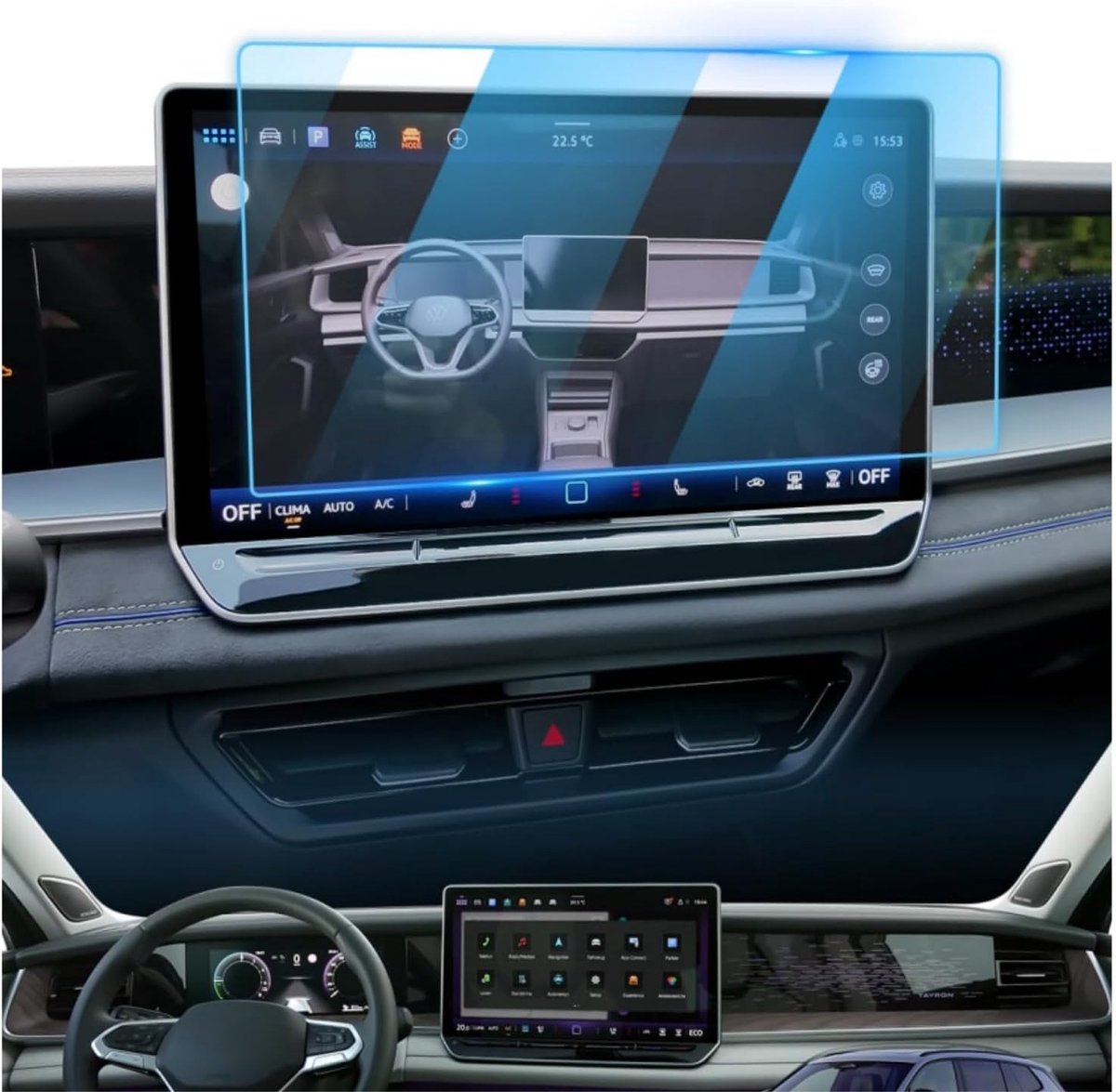Screenprotector 15 Inch - Tempered Glass - Anti-vingerafdruk - Maximale bescherming voor VW Tayron SUV - ShopVlot