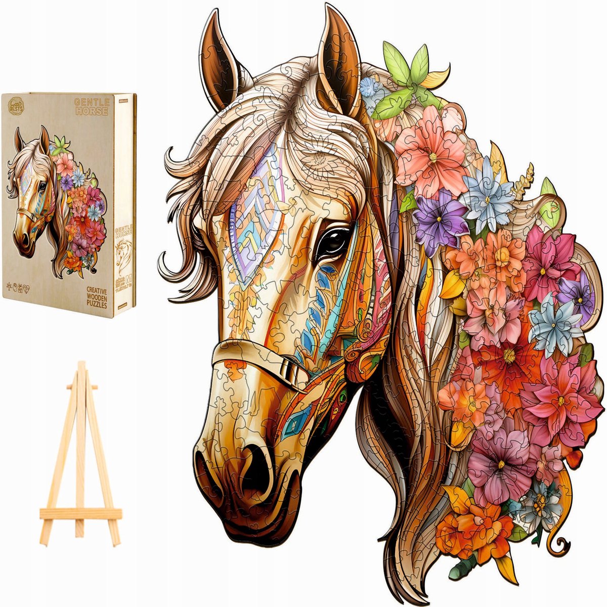 Houten Puzzel Paard 270 Stukjes met Houten Kist & Standaard