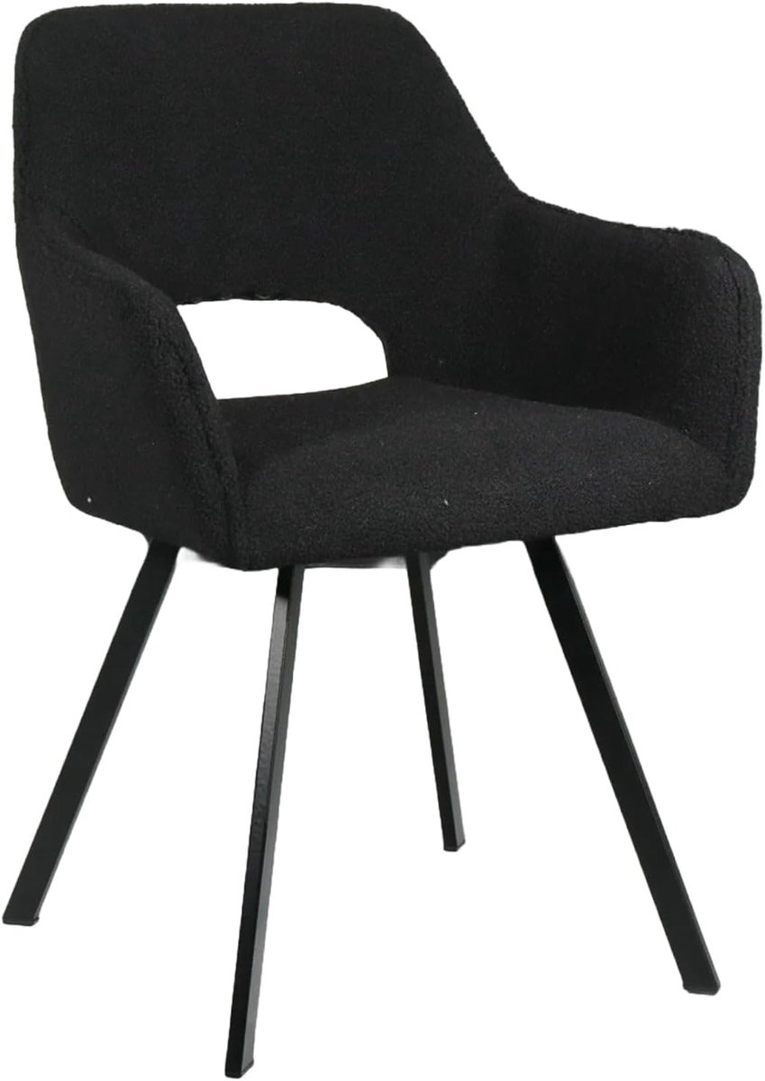 Eetstoelen set van 6 - zwarte teddy stof - moderne uitstraling - eenvoudig te monteren - ShopVlot