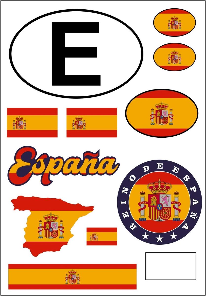 Stickerblad Spanje - 11-delige set - Hoogwaardig vinyl - Perfect voor auto en motor - ShopVlot