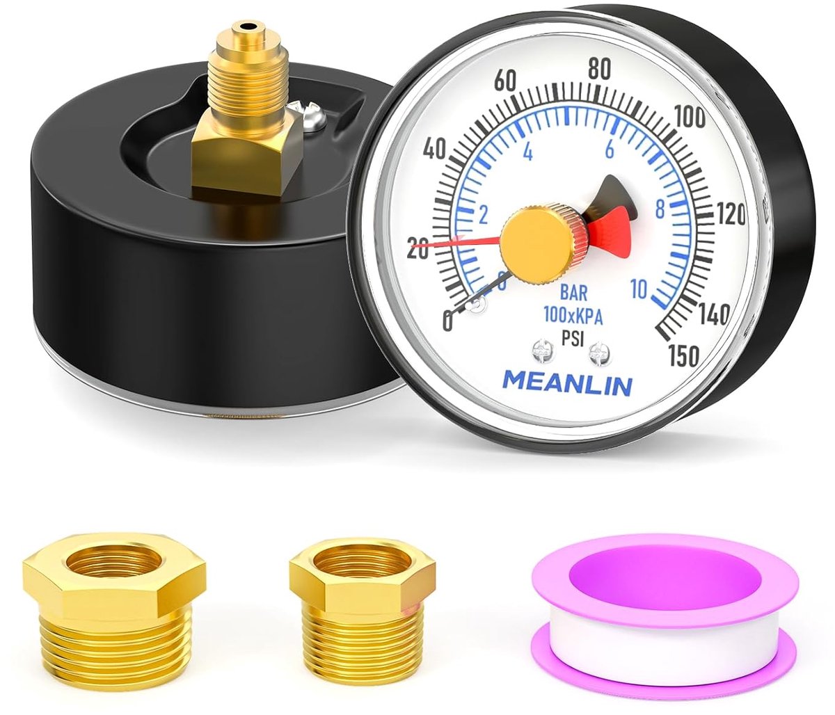 Drukmeter 0~10Bar - 2" wijzerplaat - 1/4" BSP aansluiting - Voor waterpomp met resetwijzer - ShopVlot