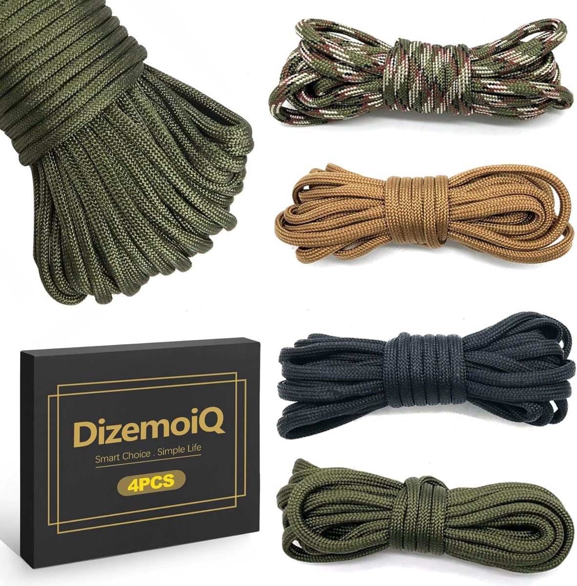 Paracord-touw 4 x 6 m - 4 mm - scheurvast - multifunctionele touwset in 4 kleuren - ShopVlot