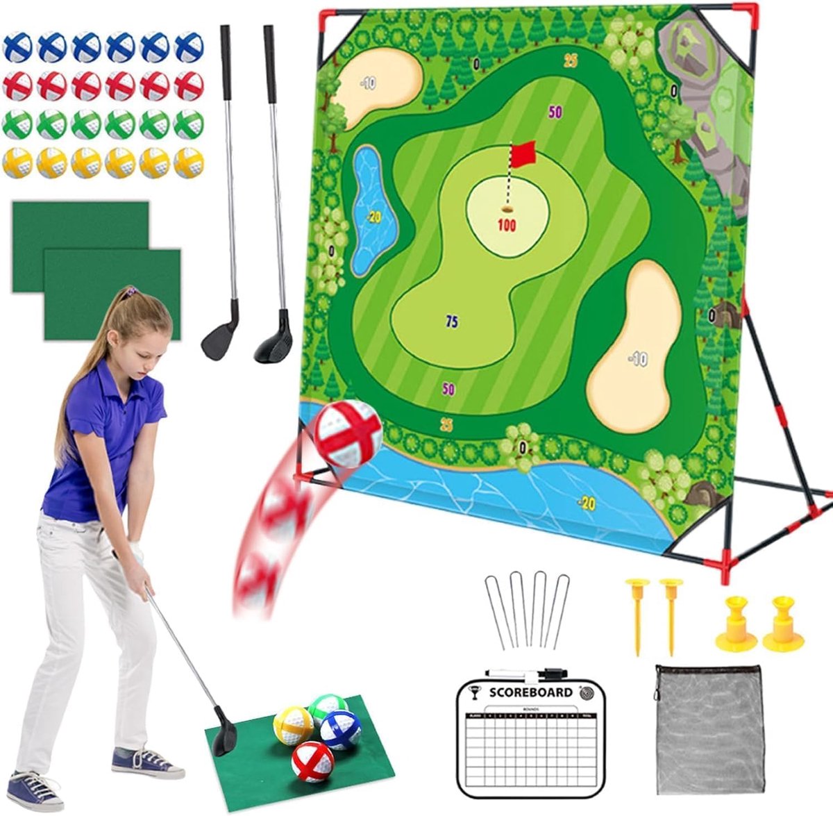 Golf Battle indoor en outdoor speelset - met swingmat en targetwand - ShopVlot