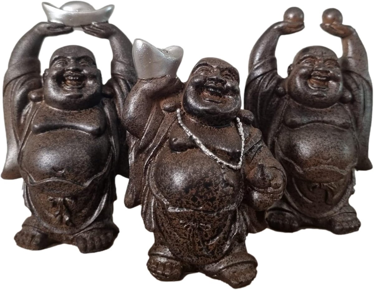 Boeddha beeldje 11 cm - set van 2 - hoge afwerking - origineel cadeau - ShopVlot