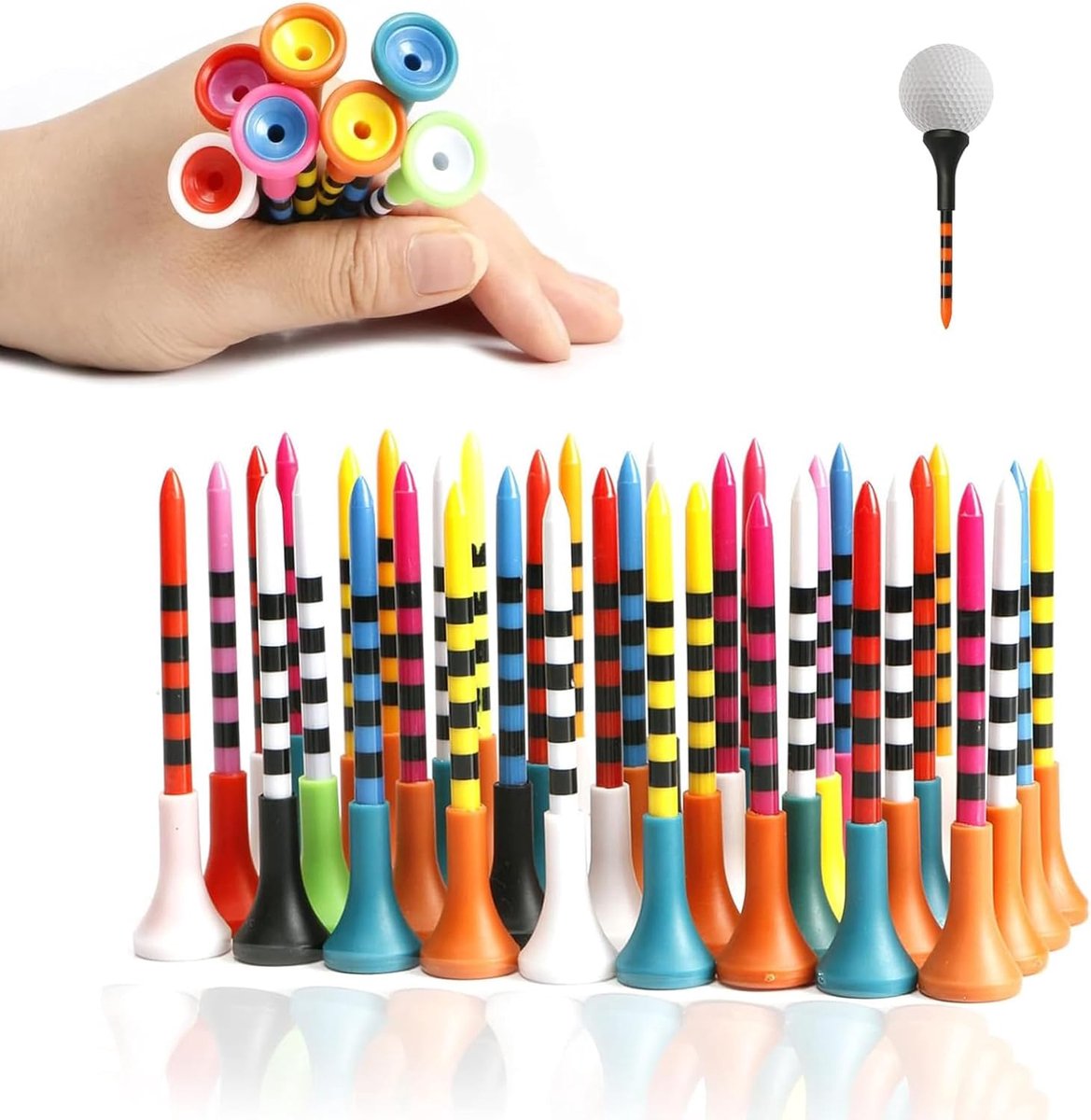 Golf tees 50 stuks - Multicolour - Plastic met rubberen kussens - Duurzaam voor golftraining - ShopVlot