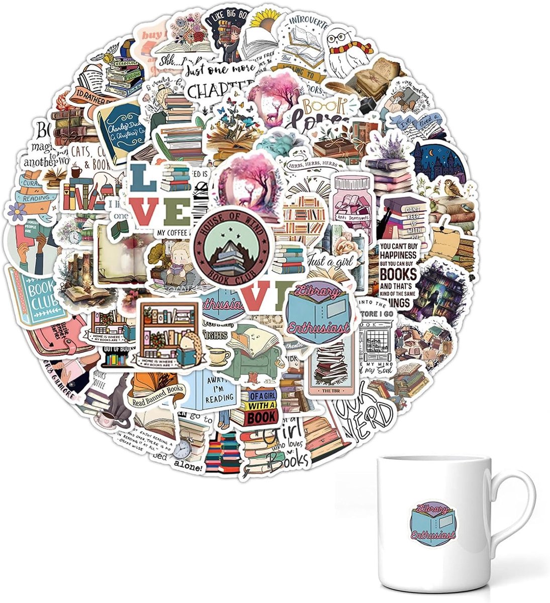 Vintage boekstickers 100 stuks - unieke ontwerpen - waterdicht vinyl - perfect voor scrapbooken - ShopVlot