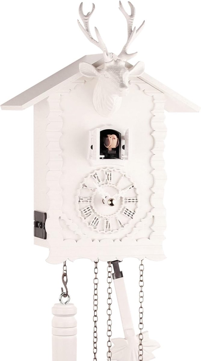 Houten Kookoo Klok 26 cm - Wit - Met muziek en automatische nachtstop - ShopVlot