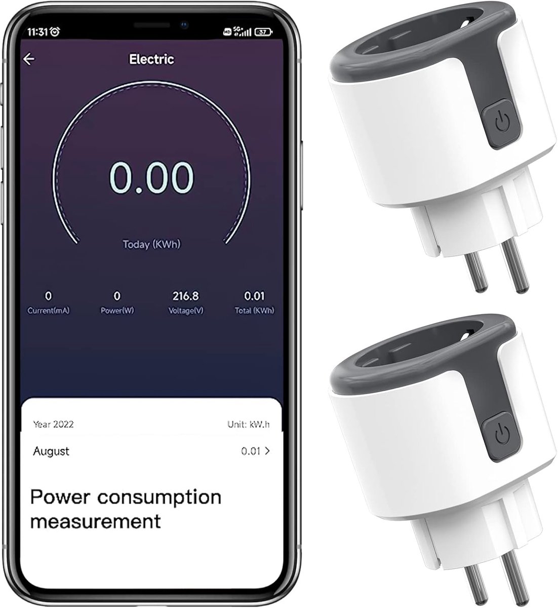Smart Home WiFi Socket 2,4 GHz 16 A - Met vermogensmeting - Voor Alexa en Google Home - Bespaar energie - ShopVlot