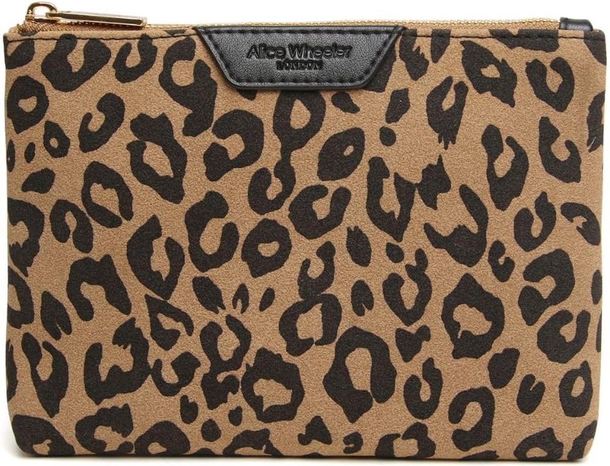 Make-up Tas Dierenprint - Compact Luxe Toilettas - Zwart Leopard Suède - Ideaal voor Reizen - ShopVlot