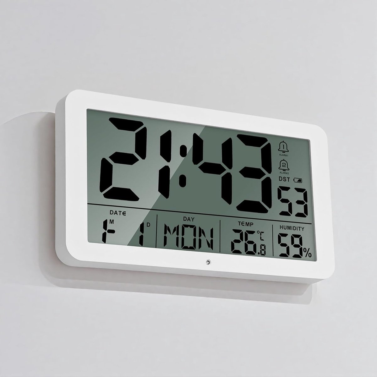 Digitale wandklok 22,9 cm - met seconden, datum, temperatuur - dual alarm en snooze functie - ShopVlot