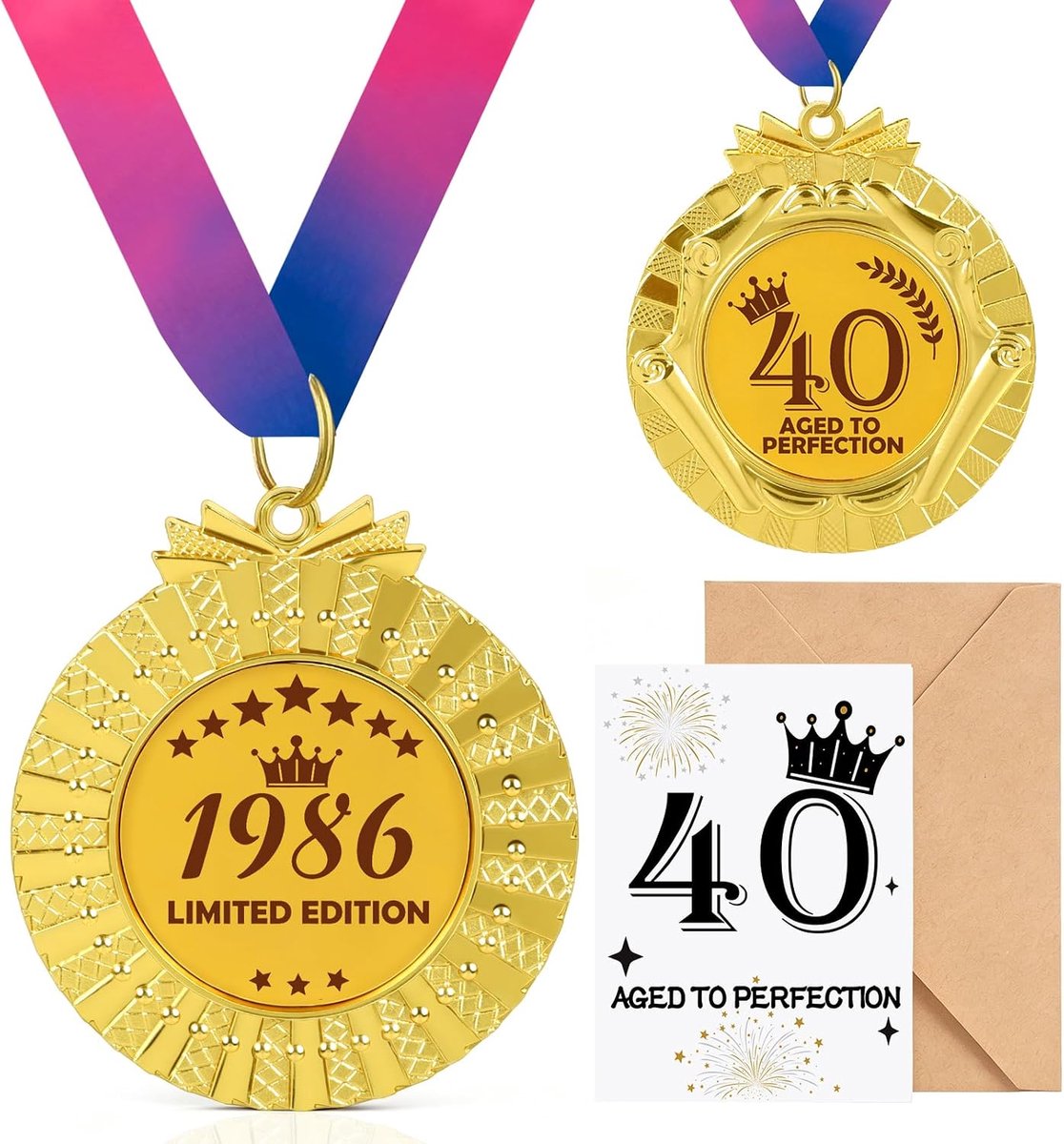 40e verjaardagscadeau - gepersonaliseerde medaille - wenskaart en envelop - uniek geschenk voor verjaardagsfeest - ShopVlot