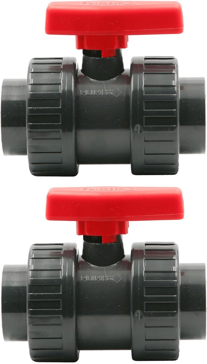 PVC 2-weg kogelklep 63 mm - grijs PVC-U - werkdruk 16 bar - ideaal voor zwembadbuizen - ShopVlot