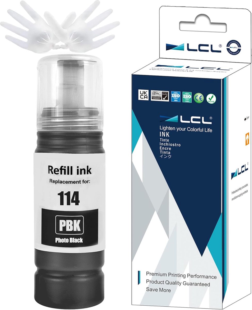 Inktfles Photo Black 70ML - vervanging voor EPSON 114 - hoge capaciteit - tot 2300 pagina's - ShopVlot