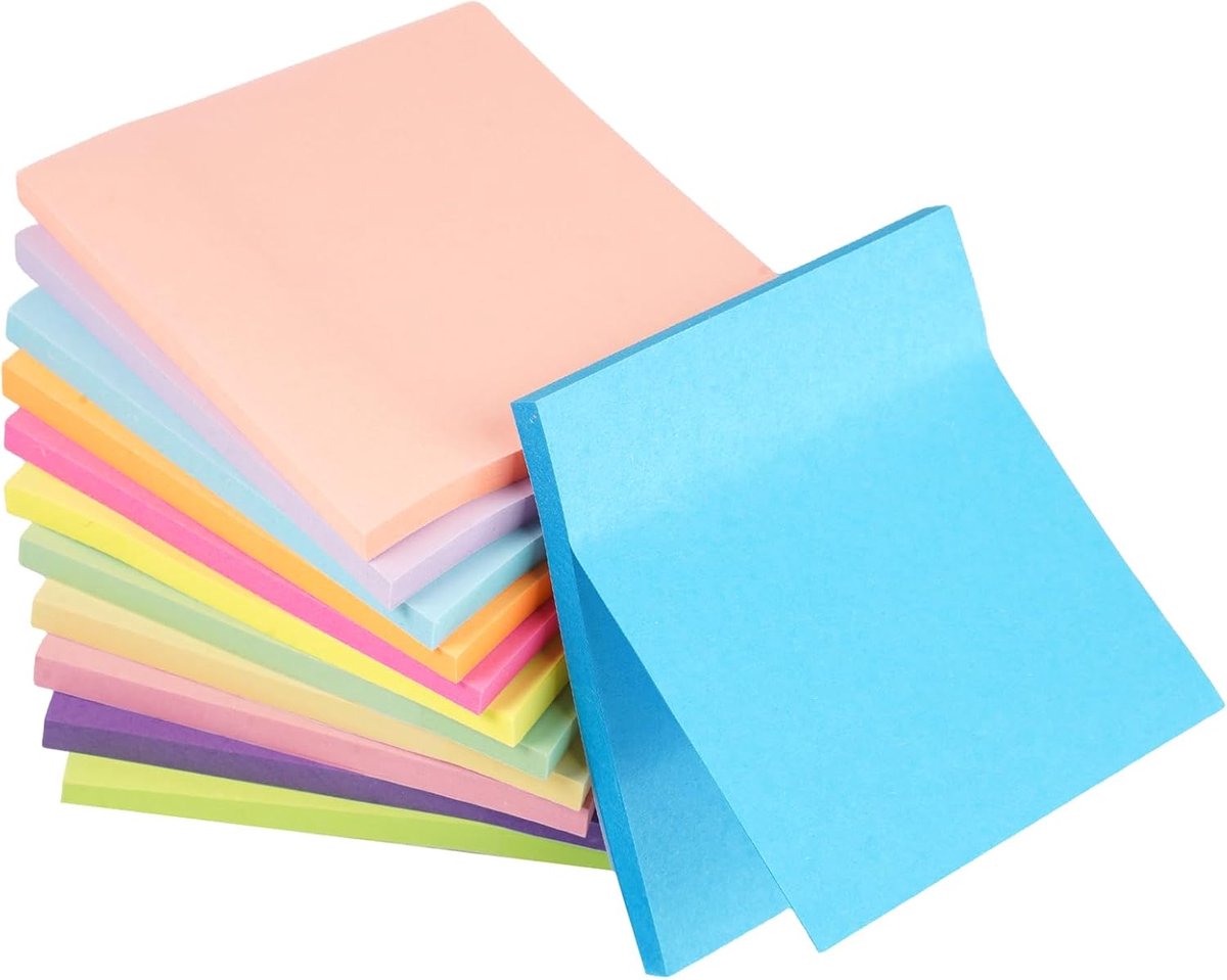 Sticky notes 76x76mm - 12 kleuren herplakbaar - compact en ruimtebesparend - ideaal voor studie en administratie - ShopVlot