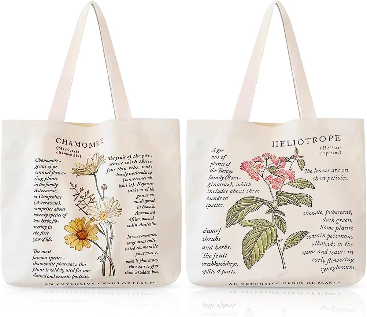Stofzakken set van 2 - katoenen jute tas - vintage kamille print - perfecte shopper voor dagelijks gebruik - ShopVlot