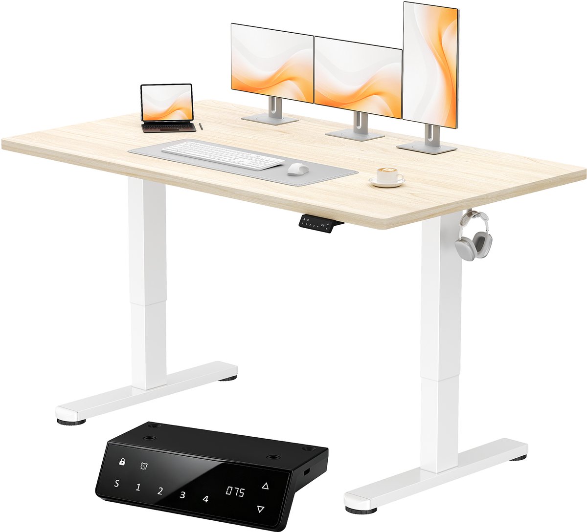 Devoko elektrisch zit-sta bureau 160 x 80 cm - dubbele motor, stevig 25 mm werkblad uit één stuk, USB en USB-C - Beige