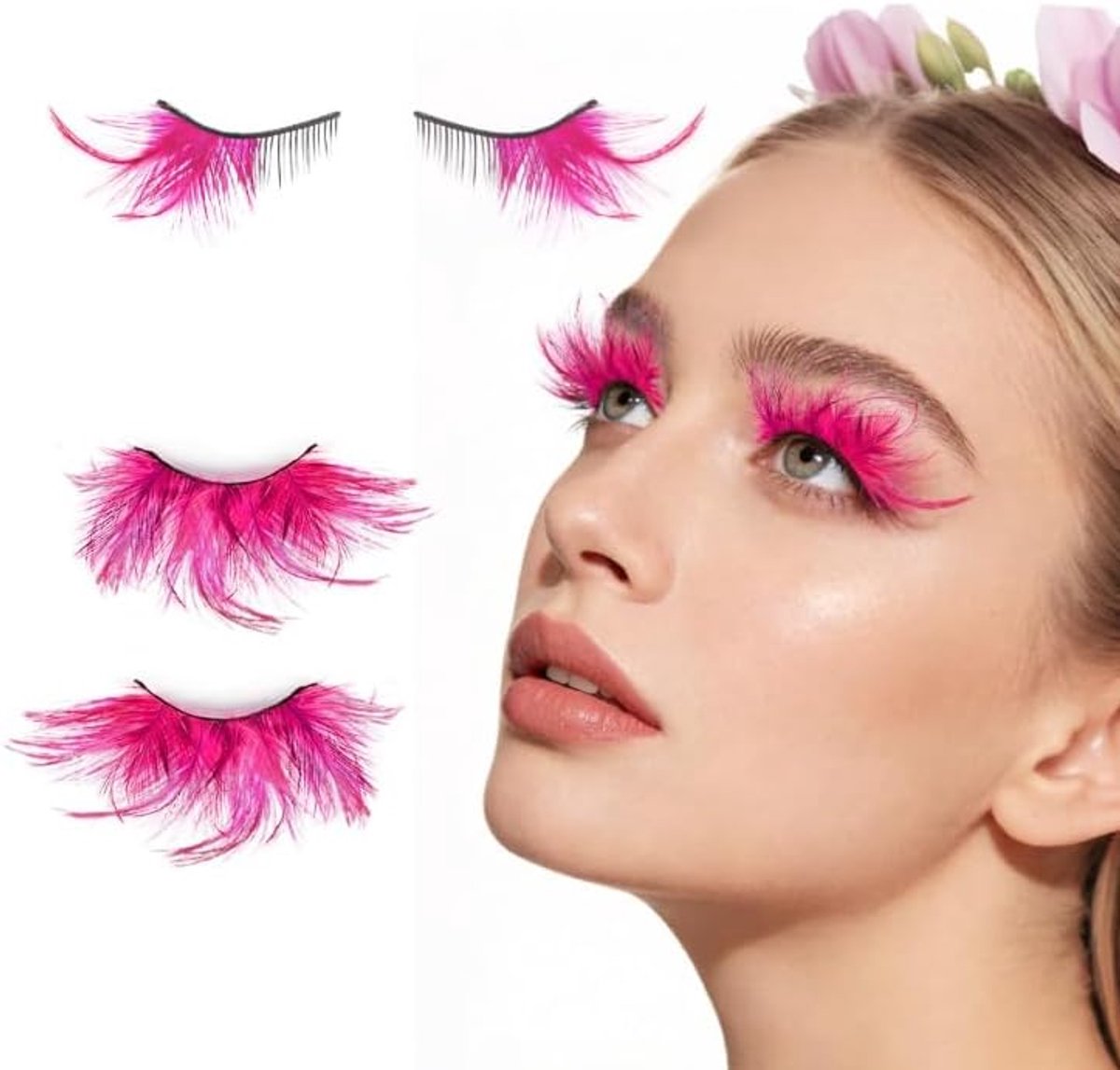 Kunstwimpers set van 4 paar - gekleurde valse wimpers - rood en lichtpaars - ideaal voor carnaval - SnelShoppen