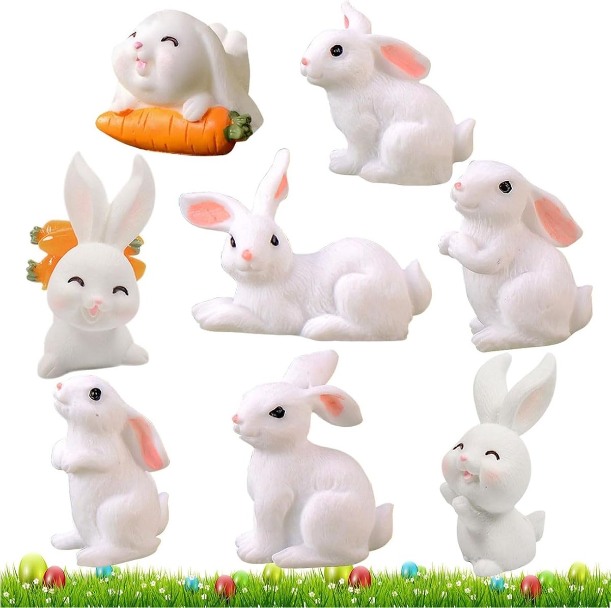Miniatuur konijnen 24 stuks - decoratieve figuren - hoogwaardige resin - ideaal voor miniatuurtuin - ShopVlot