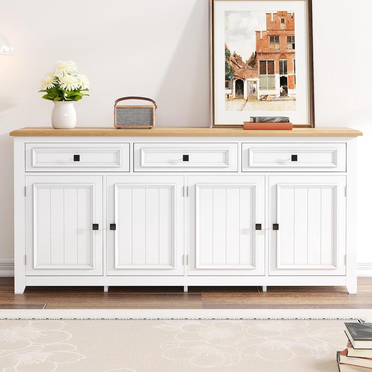 Dressoir - Opbergkast Ladekast - Woonkamer Opbergen - Veelzijdig Design - 160 x 35 x 76 cm - Wit