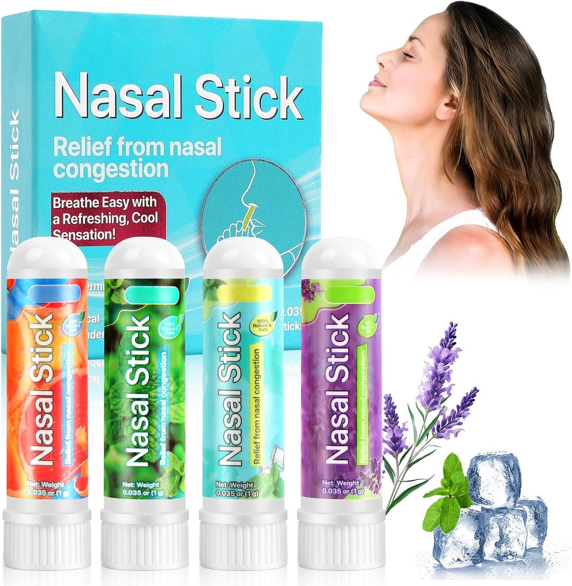 Nasaal inhalator 4-pack - aromatherapie - munt geur - voor snel verlichting van verstopte neus - ShopVlot