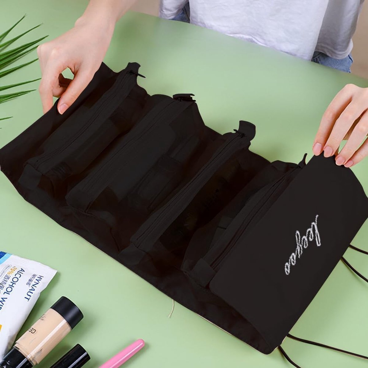 Reis Makeup Tas Vouwbaar Cosmetica Tas - Zwart - Multifunctioneel - Handig voor onderweg - ShopVlot