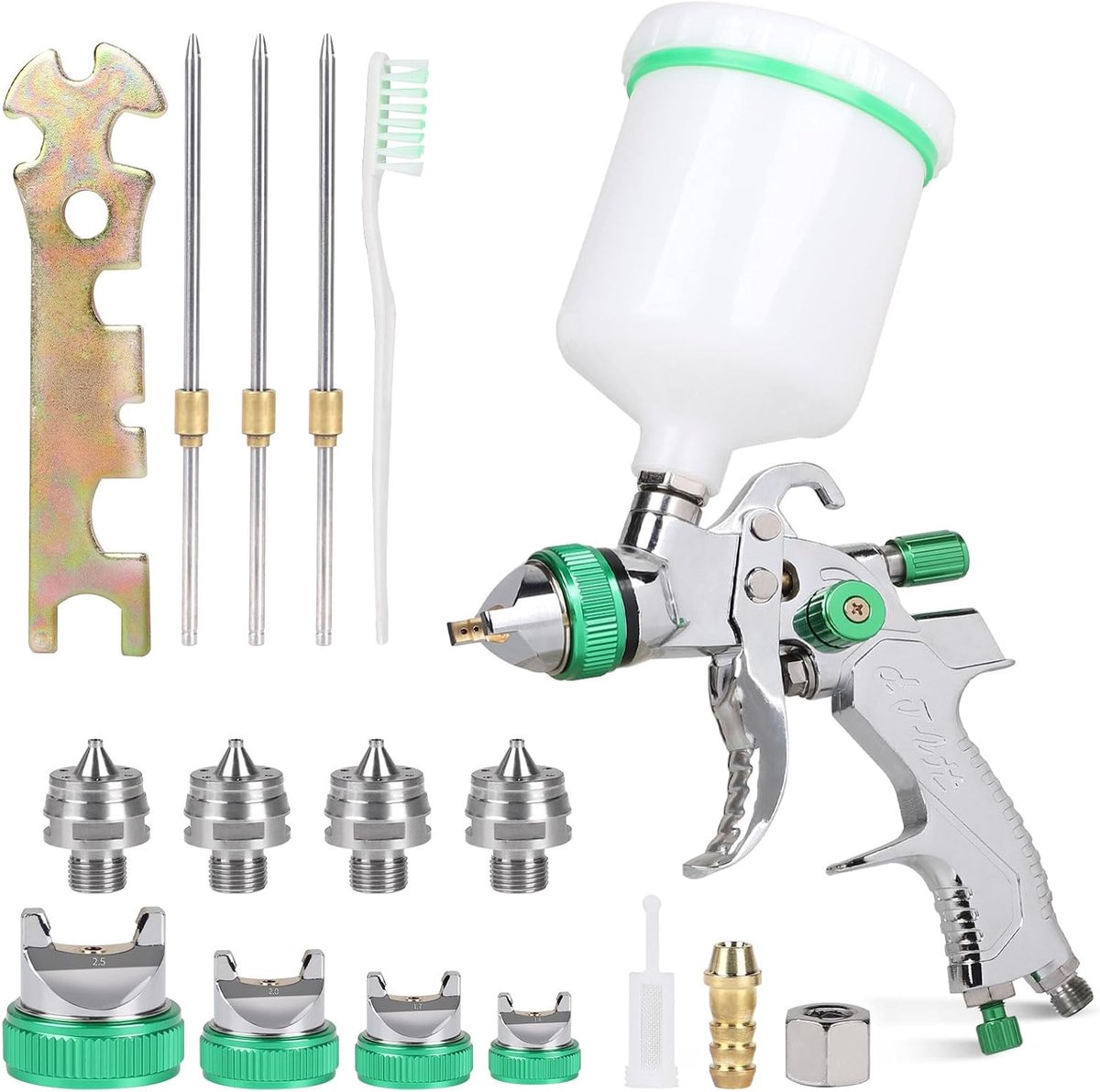 Verfspuit 1.4 / 1.7 / 2.0 / 2.5 mm - HVLP met 600 ml beker - Precisie kleurdosering - Ideaal voor auto en meubels - ShopVlot