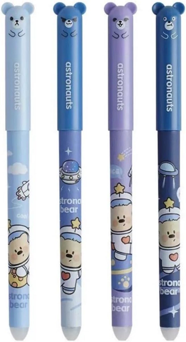 Uitwisbare gelstiften 0,5 mm - ruimtebeer-design - zwart - perfect voor foutloos schrijven - ShopVlot