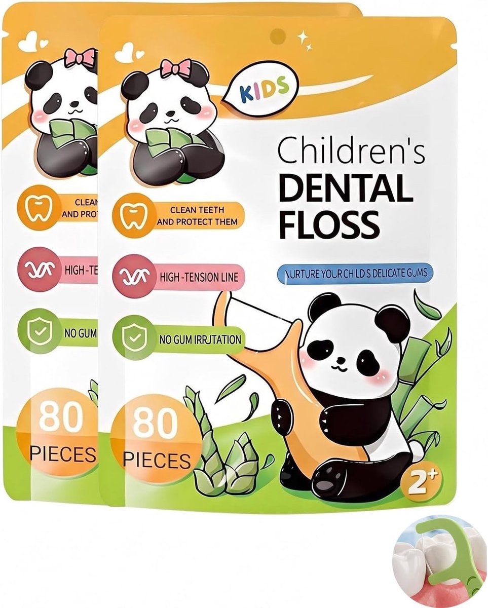 Tandzijde voor kinderen - 160 stuks - 4 dierenvormen - antislip handvat - veilige tandroutine - ShopVlot