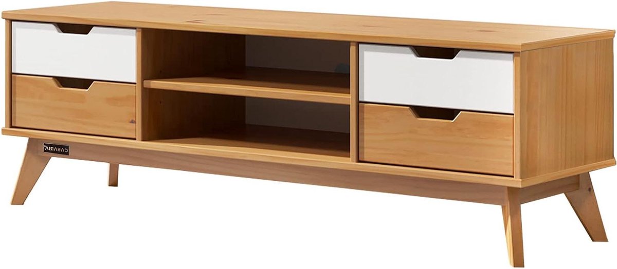 TV-meubel - Lowboard Kast - Woonkamer Inrichten - FSC Grenenhout - 140x42x40 cm - Naturel