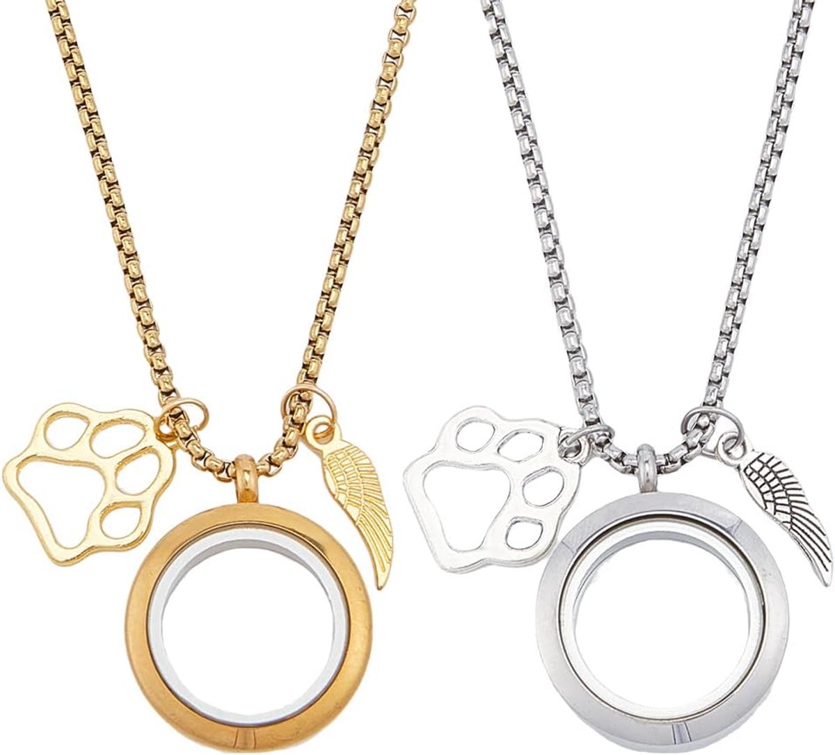 Huisdier herinnerings ketting 2pcs - Transparante locket met vleugels en pootafdruk - Urn sieraad voor vrouwen - SnelShoppen
