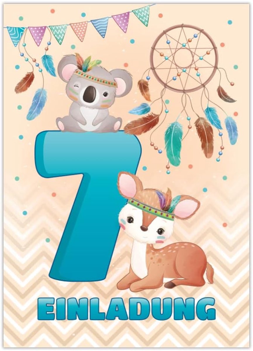Uitnodigingskaarten 12 stuks - 7e verjaardag - Koala dieren thema - Perfect voor jongens en meisjes - SnelShoppen