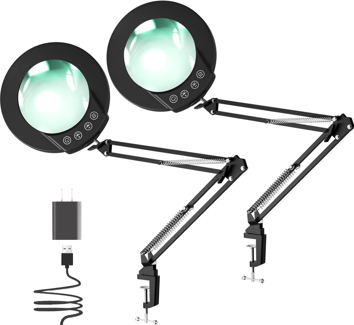 SnelShoppen - 2x 10x Vergrootglas met Licht en Klem - Verlicht Vergrootglas van Echt Glas - 5 Kleuren met Traploze Dimbaarheid - Handsfree Bureaulamp