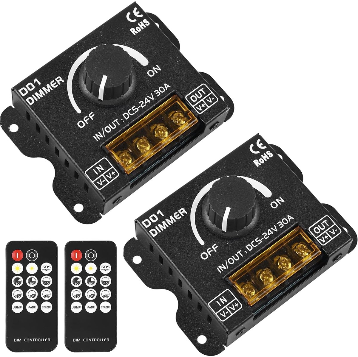 LED Dimmer 30A - 2 Stuks met Afstandsbediening - PWM Technologie - Flickervrije Verlichting voor LED Strips - SnelShoppen