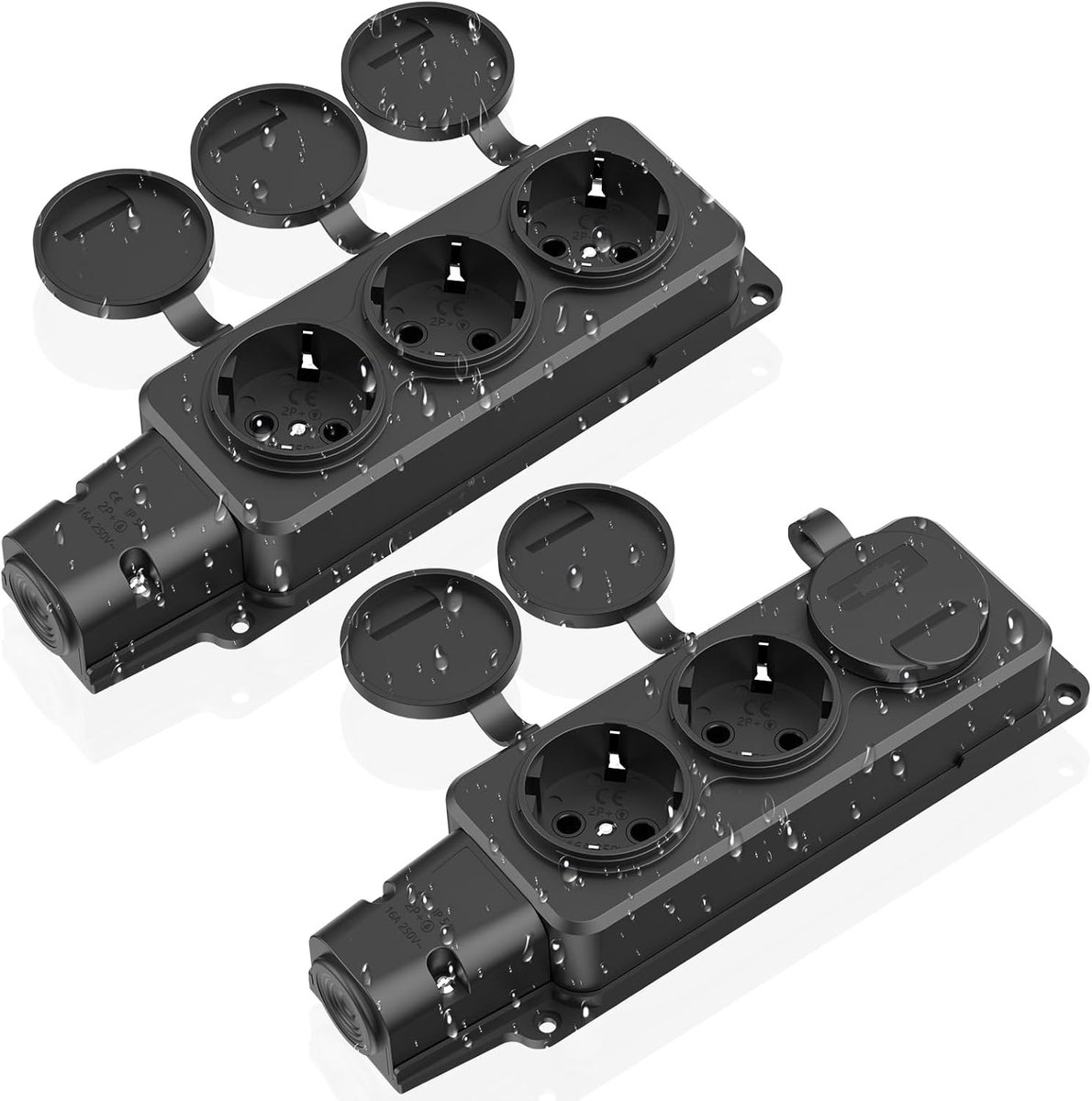 Buitenstopcontact IP54 - Waterdicht 3-voudig - Met flipdeksels - Ideaal voor tuin en vochtige ruimtes - SnelShoppen