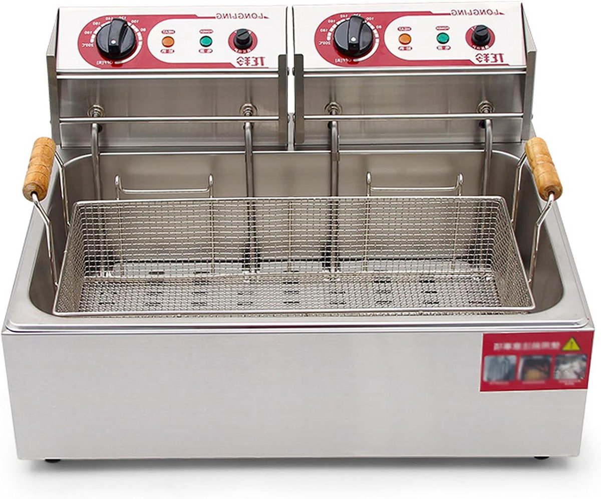 Elektrische Friteuse - Frituurpan Groot - Thuis Frituren - Dubbele Tank - 20 Liter - Zilver