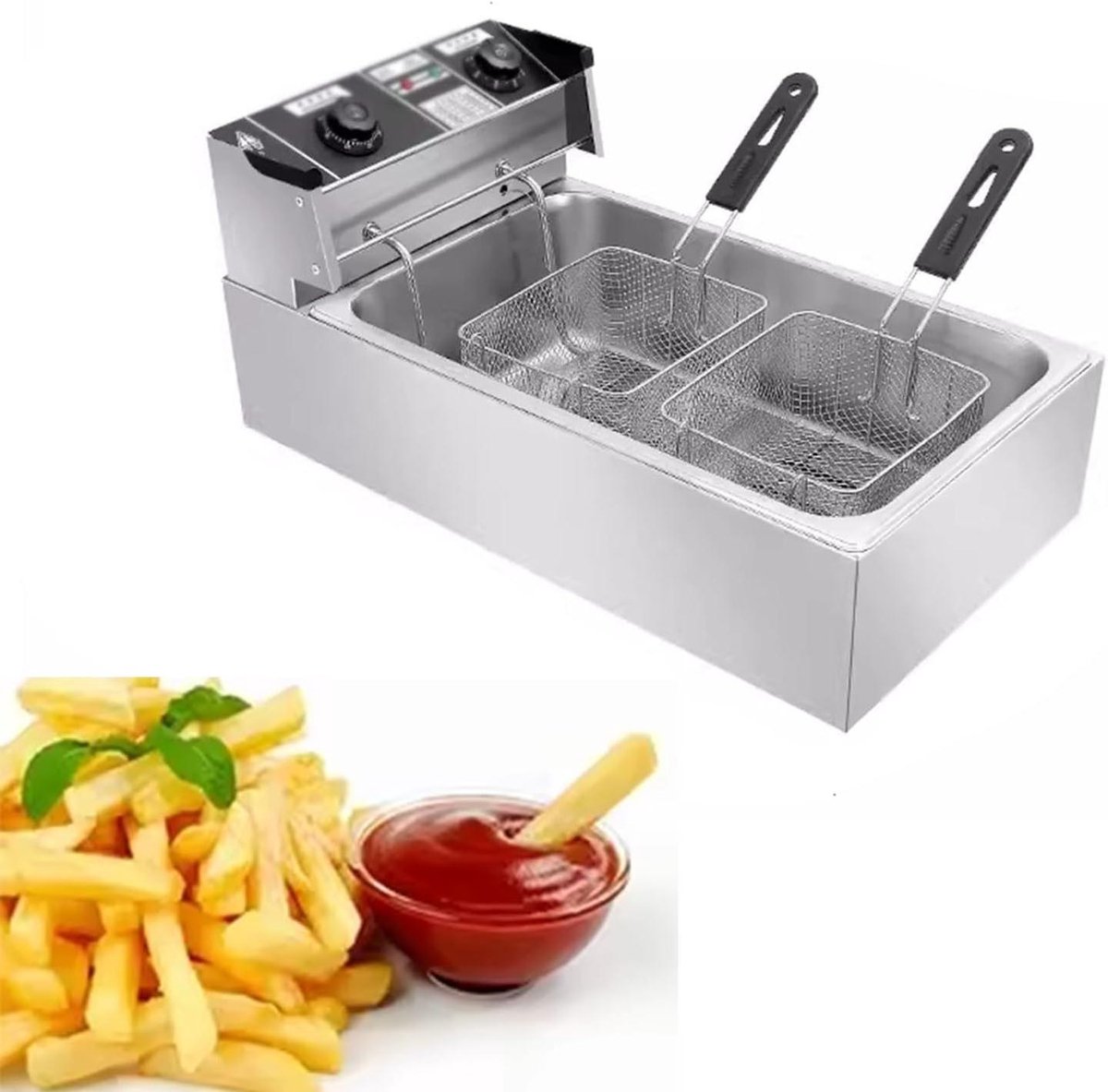 Elektrische Frituurpan - Friteuse Professioneel - Grote Hoeveelheden Frituren - Nauwkeurige Temperatuurregeling - 22 liter - Zilver